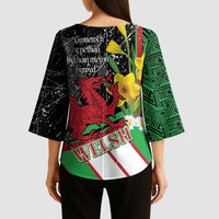 Wales Saint David's Day Kimono Sleeve Blouse Cymru Am Byth Welsh Dragon - Wonder Print Shop