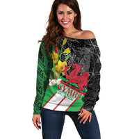 Wales Saint David's Day Off Shoulder Sweater Cymru Am Byth Welsh Dragon - Wonder Print Shop