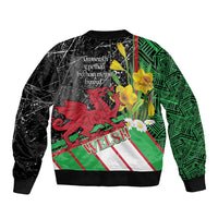 Wales Saint David's Day Sleeve Zip Bomber Jacket Cymru Am Byth Welsh Dragon - Wonder Print Shop