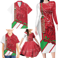 Wales Football Custom Family Matching Long Sleeve Bodycon Dress and Hawaiian Shirt 2026 Come On Cymru Grunge Style - Wonder Print Shop