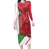 Wales Football Custom Long Sleeve Bodycon Dress 2026 Come On Cymru Grunge Style - Wonder Print Shop