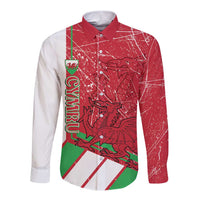 Wales Football Custom Long Sleeve Button Shirt 2026 Come On Cymru Grunge Style - Wonder Print Shop