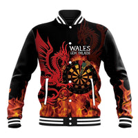Wales Darts Baseball Jacket Cymru Dragon Gem Ymlaen Flaming Vibes - Wonder Print Shop