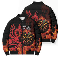 Wales Darts Bomber Puffer Jacket Cymru Dragon Gem Ymlaen Flaming Vibes - Wonder Print Shop