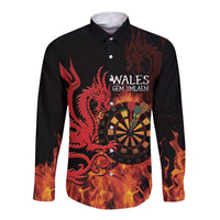 Wales Darts Long Sleeve Button Shirt Cymru Dragon Gem Ymlaen Flaming Vibes - Wonder Print Shop