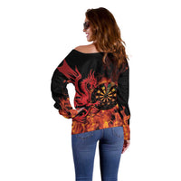 Wales Darts Off Shoulder Sweater Cymru Dragon Gem Ymlaen Flaming Vibes - Wonder Print Shop