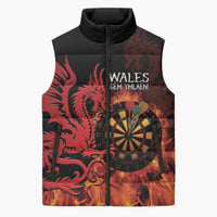 Wales Darts Sleeveless Puffer Jacket Cymru Dragon Gem Ymlaen Flaming Vibes - Wonder Print Shop