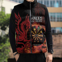 Wales Darts Sleeveless Puffer Jacket Cymru Dragon Gem Ymlaen Flaming Vibes - Wonder Print Shop