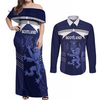 Scotland Football Custom Couples Matching Off Shoulder Maxi Dress and Long Sleeve Button Shirt 2026 Come On Scottish Dragon Thistle - Wonder Print Shop