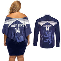 Scotland Football Custom Couples Matching Off Shoulder Short Dress and Long Sleeve Button Shirt 2026 Come On Scottish Dragon Thistle - Wonder Print Shop