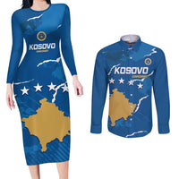 Custom Kosovo Football Couples Matching Long Sleeve Bodycon Dress and Long Sleeve Button Shirt Come On Dardanet