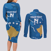 Custom Kosovo Football Couples Matching Long Sleeve Bodycon Dress and Long Sleeve Button Shirt Come On Dardanet