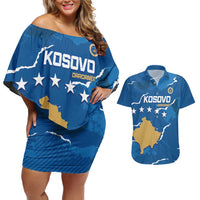 Custom Kosovo Football Couples Matching Off Shoulder Short Dress and Hawaiian Shirt Come On Dardanet