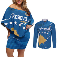 Custom Kosovo Football Couples Matching Off Shoulder Short Dress and Long Sleeve Button Shirt Come On Dardanet