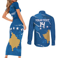 Custom Kosovo Football Couples Matching Short Sleeve Bodycon Dress and Long Sleeve Button Shirt Come On Dardanet