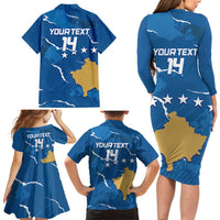 Custom Kosovo Football Family Matching Long Sleeve Bodycon Dress and Hawaiian Shirt Come On Dardanet