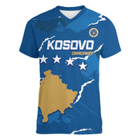 Custom Kosovo Football Women V-Neck T-Shirt Come On Dardanet