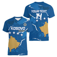 Custom Kosovo Football Women V-Neck T-Shirt Come On Dardanet