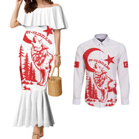 Custom Turkey Football Couples Matching Mermaid Dress and Long Sleeve Button Shirt Turkyie Wolf With Crescent-Stars