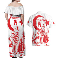 Custom Turkey Football Couples Matching Off Shoulder Maxi Dress and Hawaiian Shirt Turkyie Wolf With Crescent-Stars