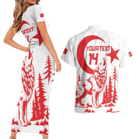 Custom Turkey Football Couples Matching Short Sleeve Bodycon Dress and Hawaiian Shirt Turkyie Wolf With Crescent-Stars
