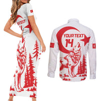 Custom Turkey Football Couples Matching Short Sleeve Bodycon Dress and Long Sleeve Button Shirt Turkyie Wolf With Crescent-Stars