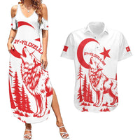 Custom Turkey Football Couples Matching Summer Maxi Dress and Hawaiian Shirt Turkyie Wolf With Crescent-Stars