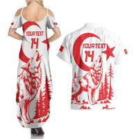 Custom Turkey Football Couples Matching Summer Maxi Dress and Hawaiian Shirt Turkyie Wolf With Crescent-Stars