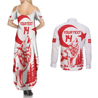 Custom Turkey Football Couples Matching Summer Maxi Dress and Long Sleeve Button Shirt Turkyie Wolf With Crescent-Stars