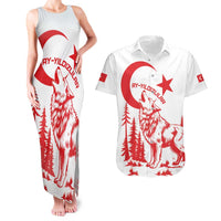 Custom Turkey Football Couples Matching Tank Maxi Dress and Hawaiian Shirt Turkyie Wolf With Crescent-Stars