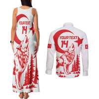 Custom Turkey Football Couples Matching Tank Maxi Dress and Long Sleeve Button Shirt Turkyie Wolf With Crescent-Stars