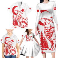Custom Turkey Football Family Matching Long Sleeve Bodycon Dress and Hawaiian Shirt Turkyie Wolf With Crescent-Stars