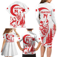 Custom Turkey Football Family Matching Long Sleeve Bodycon Dress and Hawaiian Shirt Turkyie Wolf With Crescent-Stars