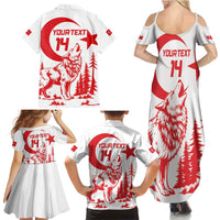 Custom Turkey Football Family Matching Summer Maxi Dress and Hawaiian Shirt Turkyie Wolf With Crescent-Stars