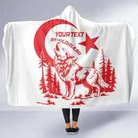 Custom Turkey Football Hooded Blanket Turkyie Wolf With Crescent-Stars
