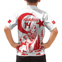 Custom Turkey Football Kid Hawaiian Shirt Turkyie Wolf With Crescent-Stars