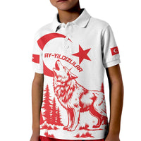 Custom Turkey Football Kid Polo Shirt Turkyie Wolf With Crescent-Stars