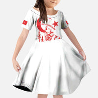 Custom Turkey Football Kid Short Sleeve Dress Turkyie Wolf With Crescent-Stars