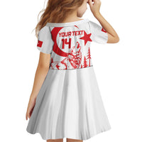 Custom Turkey Football Kid Short Sleeve Dress Turkyie Wolf With Crescent-Stars