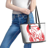 Custom Turkey Football Leather Tote Bag Turkyie Wolf With Crescent-Stars