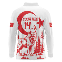 Custom Turkey Football Long Sleeve Polo Shirt Turkyie Wolf With Crescent-Stars