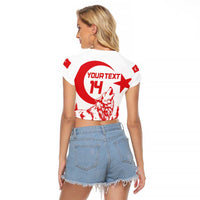 Custom Turkey Football Raglan Cropped T Shirt Turkyie Wolf With Crescent-Stars