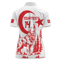 Custom Turkey Football Women Polo Shirt Turkyie Wolf With Crescent-Stars