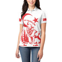 Custom Turkey Football Women Polo Shirt Turkyie Wolf With Crescent-Stars