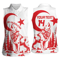 Custom Turkey Football Women Sleeveless Polo Shirt Turkyie Wolf With Crescent-Stars