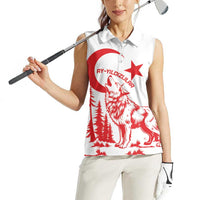 Custom Turkey Football Women Sleeveless Polo Shirt Turkyie Wolf With Crescent-Stars