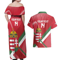 Custom Hungary Football Couples Matching Off Shoulder Maxi Dress and Hawaiian Shirt Come On Magyarok