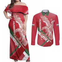 Custom Hungary Football Couples Matching Off Shoulder Maxi Dress and Long Sleeve Button Shirt Come On Magyarok