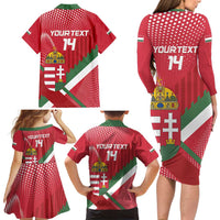 Custom Hungary Football Family Matching Long Sleeve Bodycon Dress and Hawaiian Shirt Come On Magyarok