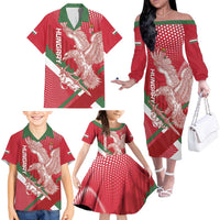 Custom Hungary Football Family Matching Off The Shoulder Long Sleeve Dress and Hawaiian Shirt Come On Magyarok